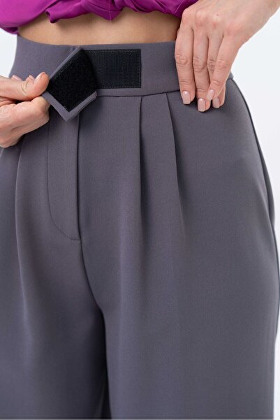 Saade High Waist Velcro Closure Double Pleated Woven Palazzo Pants