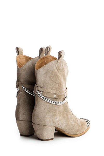 Vanilla Days Caron Suede Studded Boots - Cream, Bold Design with Comfort - 5cm Sturdy Heel