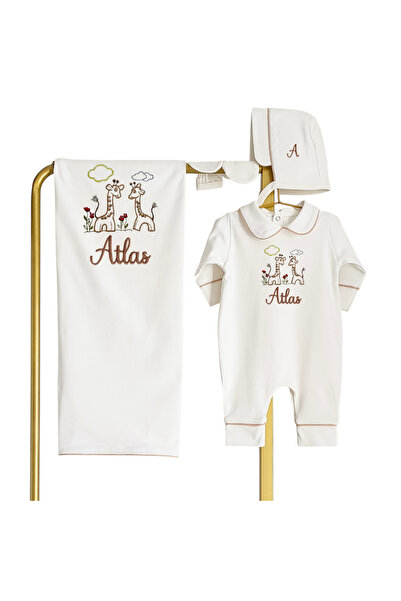 Mis Bebe Minik İnsanların Sarayı Combed Cotton Fabric Beige Set of Piped with...