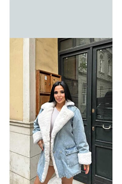 NÜANS MODA معطف من الجينز الفرو