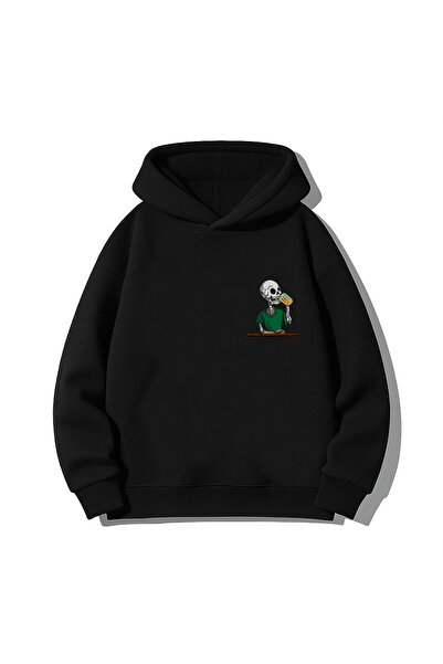 MODA Hanorac negru pentru adulți Skeleton Brewing B cu imprimeu K cu glugă Sw...