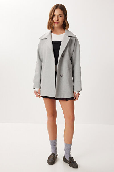 Lovelyİstanbul Double-Breasted Collar Belted Cashmere Coat Ldp0086 Gray