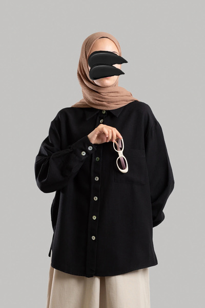 Lemaye Classic Collar Linen Shirt - Black