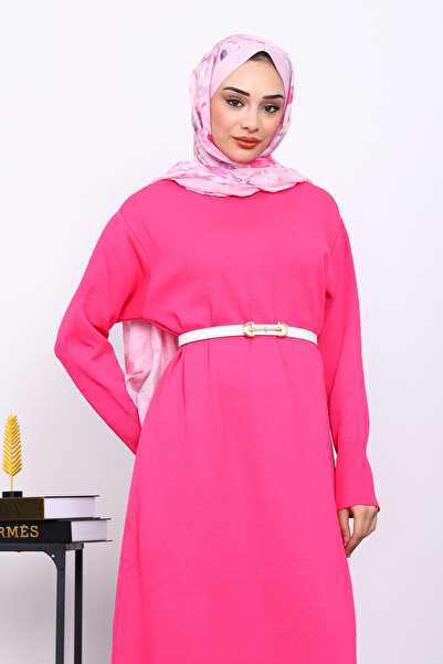 İmajButik Fuchsia Crew Neck Knit Dress