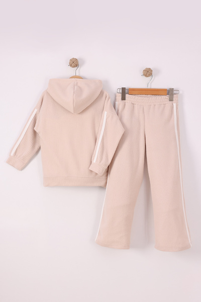 monox Set pentru fete Flower cu imprimeu Pantaloni cu dungi cu șnur F material reiat din lână