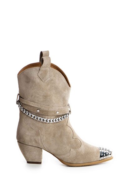 Vanilla Days Caron Suede Studded Boots - Cream, Bold Design with Comfort - 5cm Sturdy Heel