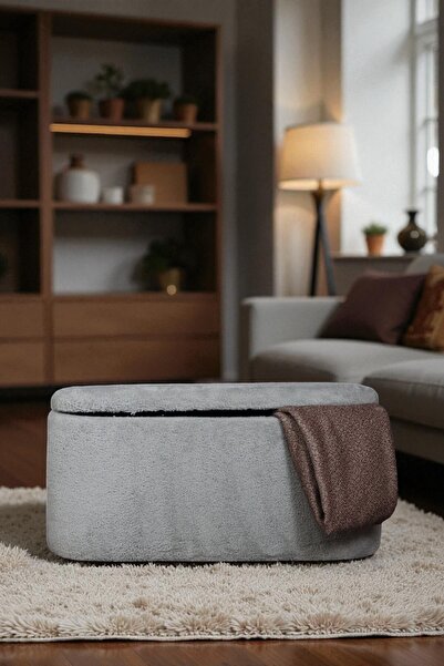 woody maison Oval Büyük Sandıklı Puf – Yumuşacık Doku Teddy Kumaş Makyaj Masa...