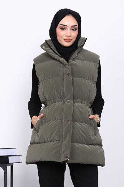 İmajButik Khaki Elastic Waist Inflatable Vest with Pockets