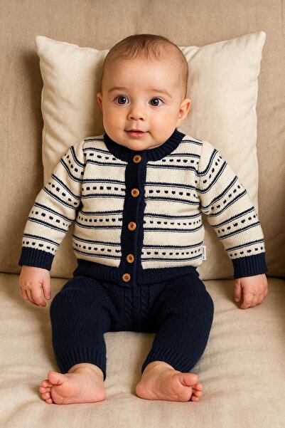 Montisu Men's Navy Blue Knitwear Knitted 2-Piece Set 100% Cotton