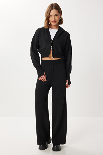 Lovelyİstanbul Zippered Cardigan Pants Knitwear Set Lci0050 Black