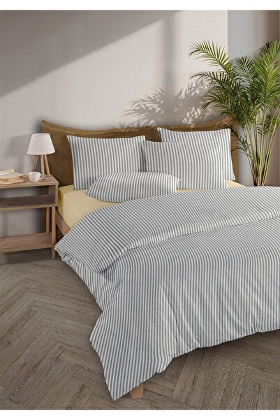 Monolisse طقم غطاء لحاف ميرا 100% قطن رانفورس ييزرا مصبوغ بخيوط رمادية داكنة لشخص واحد - 160×220 سم