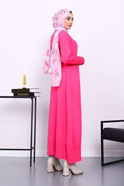 İmajButik Fuchsia Crew Neck Knit Dress