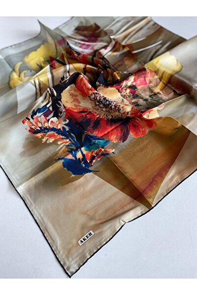 Aker Tivil Pure Silk Scarf 8086713 - 911 Μαύρο κίτρινο σχέδιο λουλουδιών