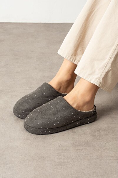 FUGA MODA Loffy Anthracite Mini Stone Semi-Closed Silent Non-Slip Thermo Sole House Slippers