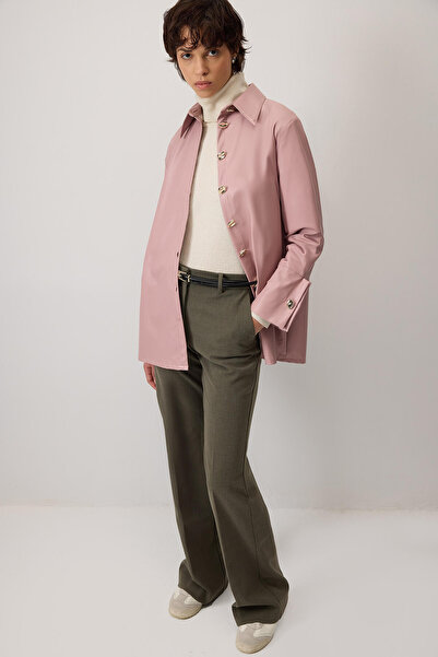 Touché Privé Faux Leather Shirt with Wide Cuffs