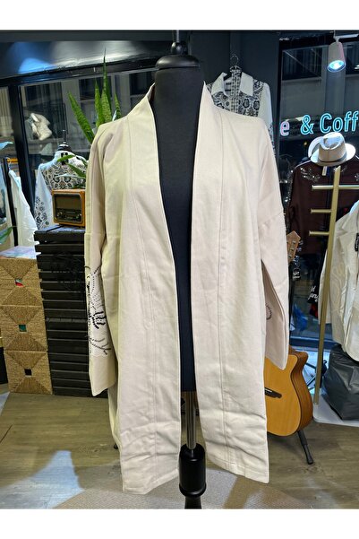 Dadali Women's Embroidered Detailed Stone-Embellished Long Sleeve Cotton Kimono