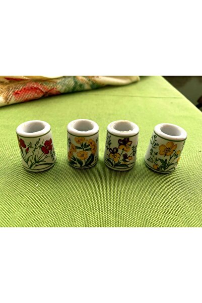 Bavaria Germany Vintage Minik Renkli Çiçek Desenli Alman Porseleni 4 Adet Mumluklar/Şamdanlar Seti