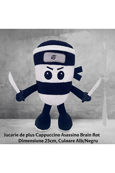 ABYZ Plush Toy Ninja Cappuccino Assasino Brain Rot Size 25cm, Color White/Black
