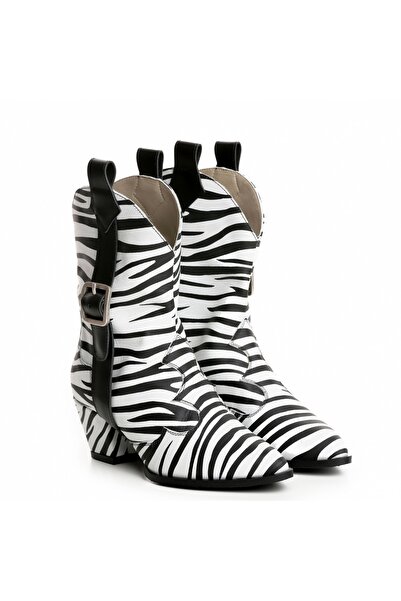 Vanilla Days Ghete cowboy premium din piele cu imprimeu zebră - Design exotic...