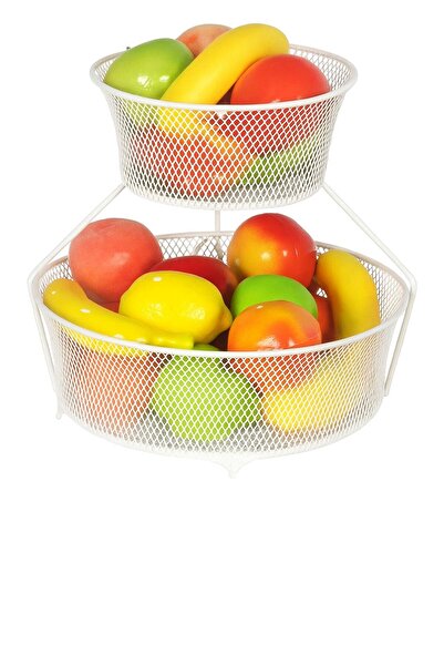 VENON 2-Layer Nazlı White Fruit Bowl Vegetable Bowl Metal Basket Multi-Purpose Box Bathroom Kitchen Organizer