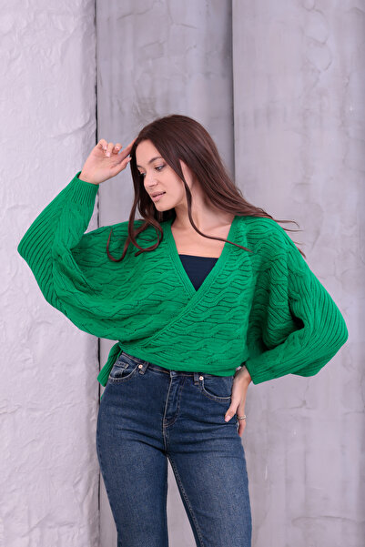 Knitoryx Balloon Sleeve Hair Tie Crop Cardigan with All Colors | Trend Knitwear Women's Sweater Jacket