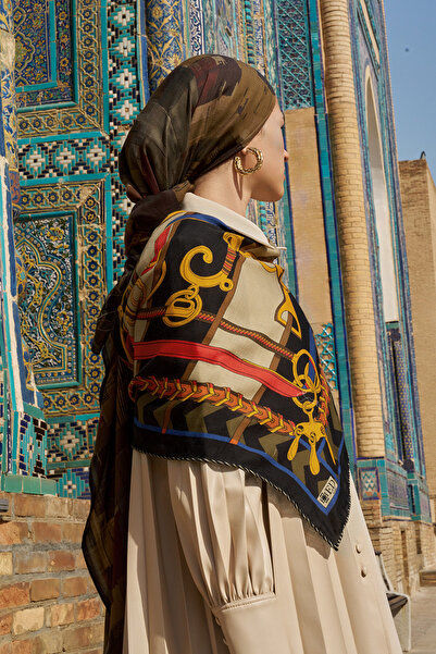 ED Scarf Zincir Desen Yün İpek Omuz Şal