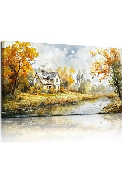 Emoda home Trove لوحة فنية جدارية مؤطرة لمنزل بحيرة الغابة لغرفة المعيشة (60 ...