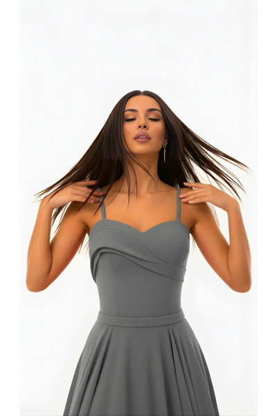 Lovely Dress Askılı Drapeli Uzun Abiye Elbise