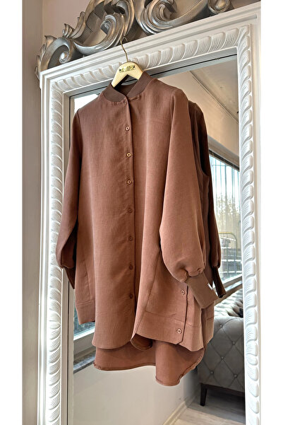 Invee Широка риза с детайли от копчета - канела