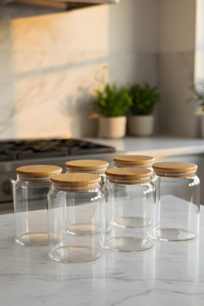 ZURİ DESİGN 18-Piece Glass Jar Set 575- 860- 1130 Cc – Vacuum Bamboo Jar
