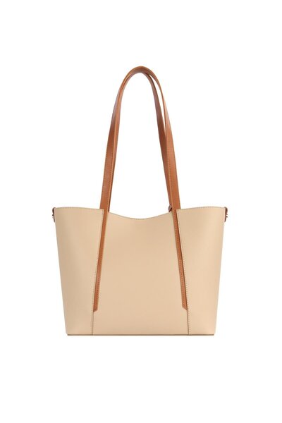 CENGİZ PAKEL Women's Handbag with Card Holder Charm Detail - 7604 - Mink/Tan