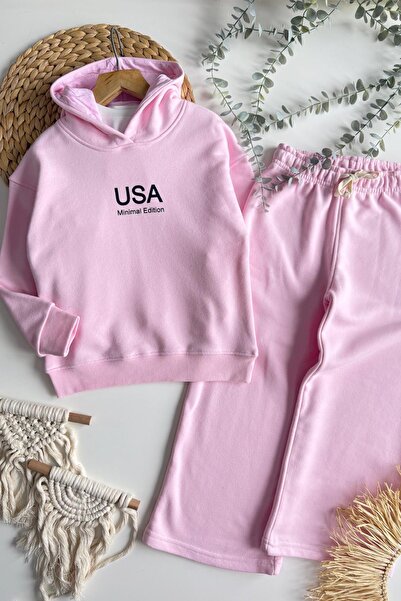 Monila Girls' Hooded Printed 3-Thread Cotton Fabric Bottom Top Set