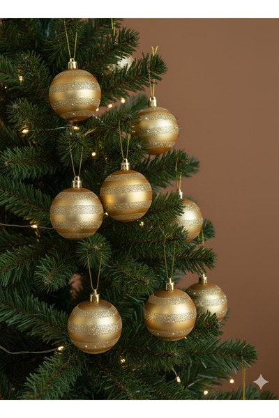 DODOMAR 6 قطع من زينة شجرة عيد الميلاد (6 سم) - ذهبي لامع وبراق، زينة فاخرة ل...