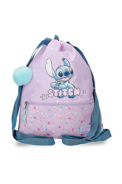 Disney Girls' sports bag, Lovely Stitch, front pocket, lilac, 32x42x0.5 cm