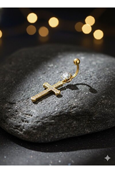 xmx Haçlı Kadın Göbek Piercing Sarı Altın Kaplama