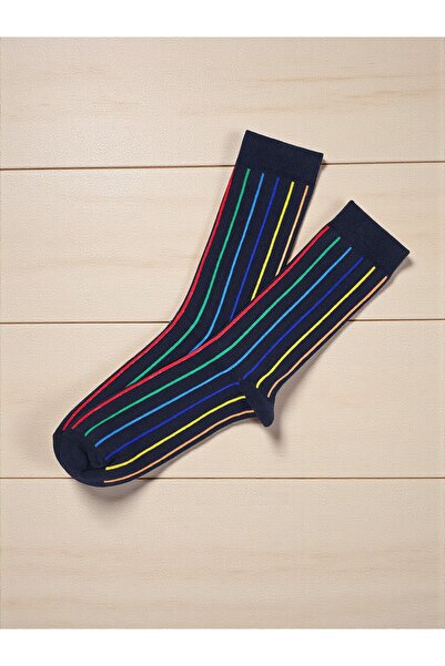 GSocks Lacivert İnce Şeritli Renkli Çorap