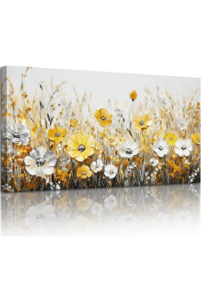 Emoda home Trove لوحة فنية جدارية بزهور ذهبية فضية (60×120 سم مؤطرة) - لوحة ز...