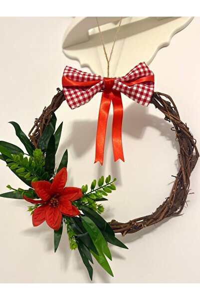 MİESSA Red Bow Door Ornament, New Year Wreath Decor, Christmas Wall Ornament