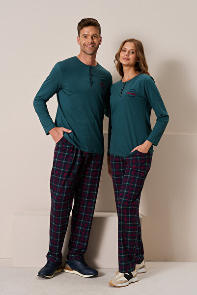 REMSA Жіночий трикотажний піжамний комплект з довгими рукавами 3196 Zümrüt01