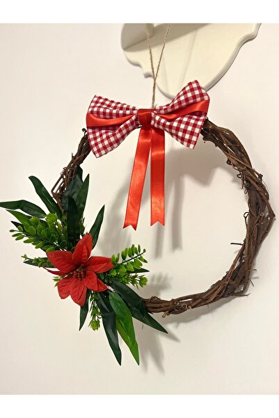 MİESSA Red Bow Door Ornament, New Year Wreath Decor, Christmas Wall Ornament