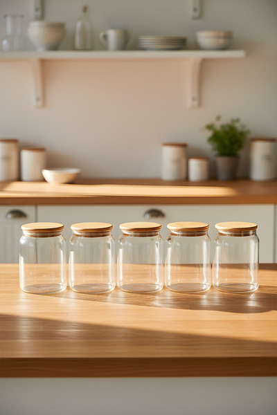 ZURİ DESİGN 6-Piece Glass Jar Set 575 Cc – Vacuum Bamboo Jar