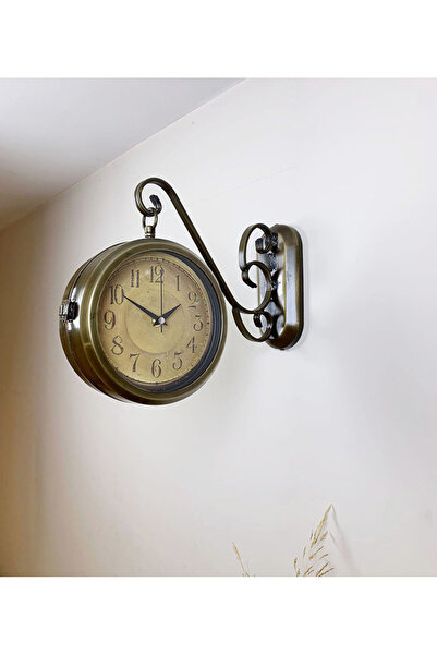 Genel Markalar Çift Taraflı Vintage İstasyon Duvar Saati - 36x25 cm