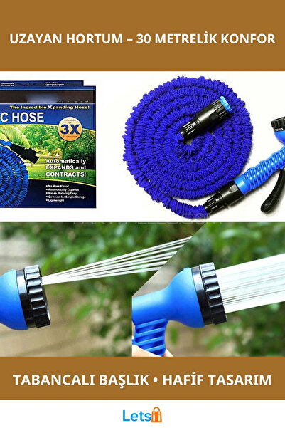 Letsii خرطوم ري 30 متر متين مقاوم للماء مع مسدس للحدائق