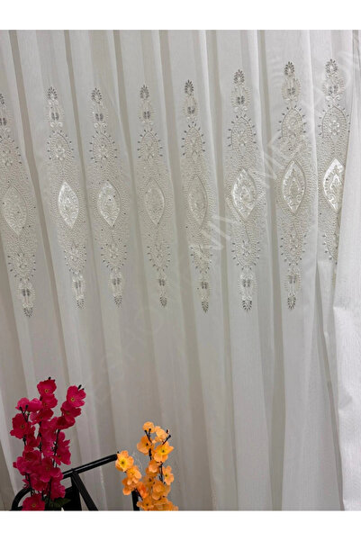 NİVEMESHOME Elisya 3812 Silver Shiny 1/2.5 Pleated Bamboo Tulle Curtain