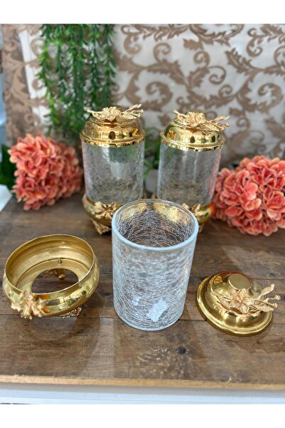 Bahar Home Interlife Cracked Model 3-Piece Gold Spice Set