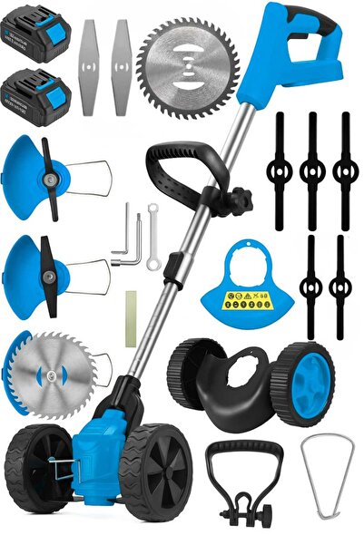 Graizer M 21 V 5 Ah Çift Akülü Tekerlekli Ot Çim Çalı Biçme Kesme Makinesi Tırpanı Akülü Tırpan