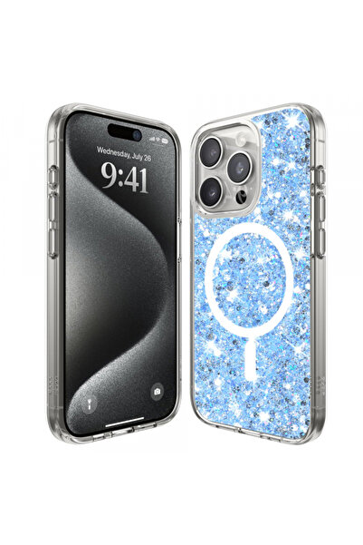 Apple Husa MagSafe pentru iPhone 15 Pro, Techsuit, Sparkly Glitter, Bleu
