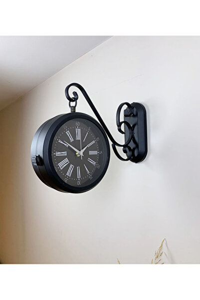 Butik Saat Double Sided Black Station Wall Clock - 36X25 cm