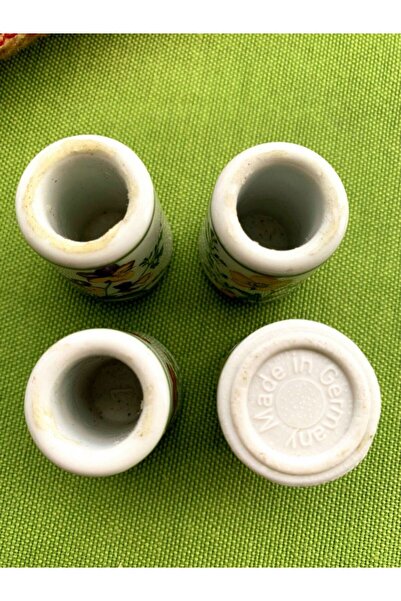 Bavaria Germany Vintage Minik Renkli Çiçek Desenli Alman Porseleni 4 Adet Mumluklar/Şamdanlar Seti