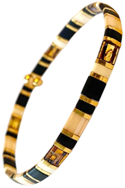 NAZLI TAKILAR سوار مصنوع يدويًا من الخرز الزجاجي ميوكى تيلا مع تفاصيل ذهبية ك...